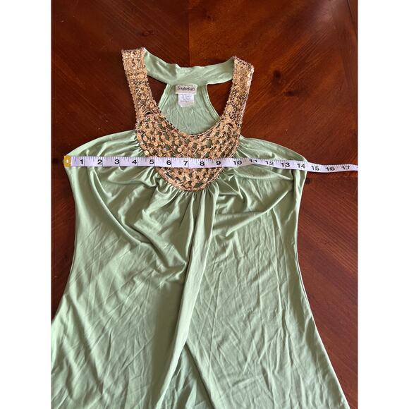Vintage Fredericks of Hollywood Green/Gold Sequin Knit Top Blouse Size Small - Picture 7 of 8